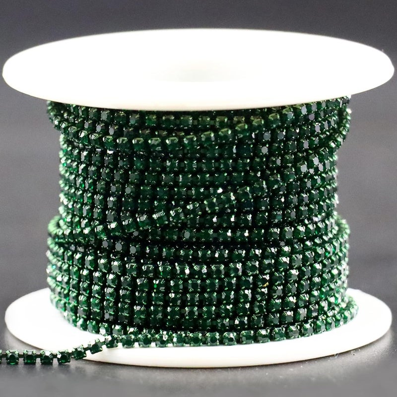Rytenz 10 Yards 2 MM Rhinestone Chain Trim Crystal Rhinestone Close Chain Trim Shiny Rhinestone Chain for Sewing Crafts, DIY Decoration, Jewelry, Clothing, Shoes (Dark Green) - Image 2